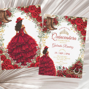 Västra Röda Rosor Guld Land Quinceañera Inbjudningar