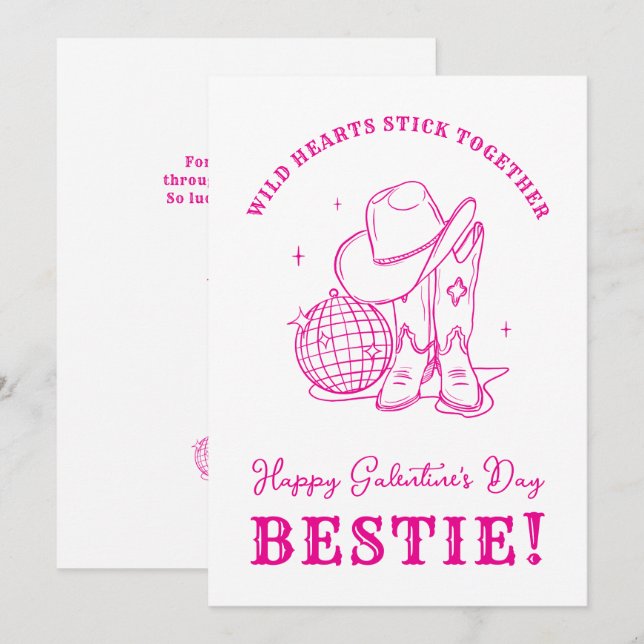 Västra Rosa Bästa vän Skript Glad Galentine's Day Kort (Fram/baksida)