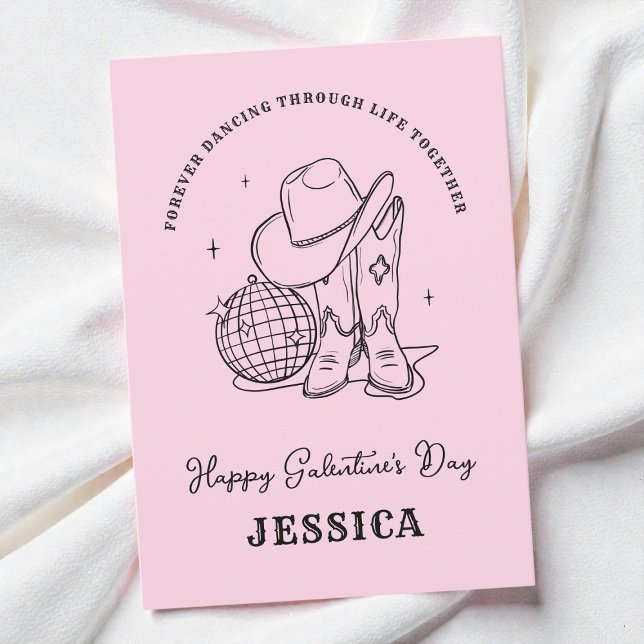Västra Rosa Bff-manus Glad Galentine's Day Julkort (Western Pink Bff Script Happy Galentine's Day Holiday Card)