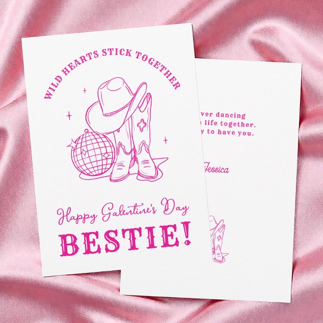 Västra Rosa Bff-manus Glad Galentine's Day Julkort (Western Pink Bff Script Happy Galentine's Day Holiday Card)