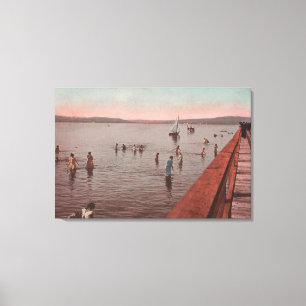 Västra Seattle, WA - badning på Coneyöstranden Canvastryck