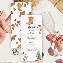 Västra stövlar och glatt meny för bröllopsfest