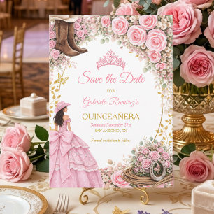 Västra stövlar Rosa rosor Guld Quinceañera Spara Datumet
