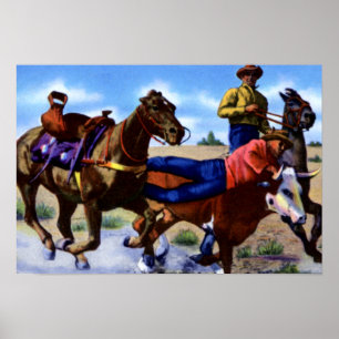Västra Texas tjur som förföljer det Hereford råd Poster