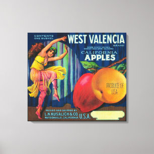 Västra Valencia Apple låda LabelWatsonville, CA Canvastryck
