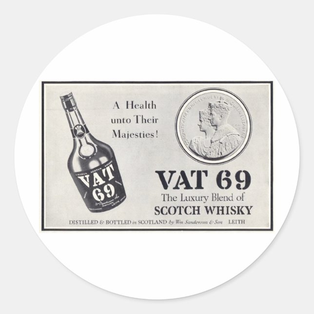 Vat 69 scotch wiskey runt klistermärke (Framsida)