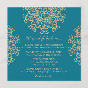 VATAMARINBLUE OCH INDIAN GULD INSPIRERAD BIRTHDAG INBJUDNINGAR