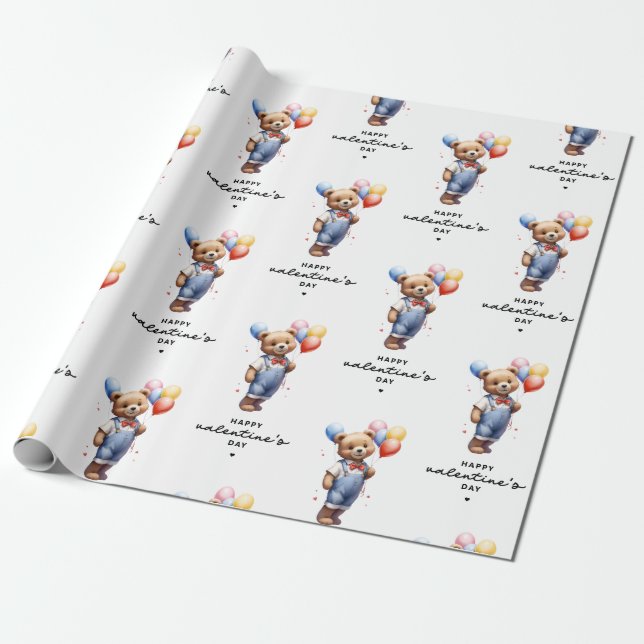 Vätebeläggning för Valentines day med ballonger Presentpapper (Utrullad)