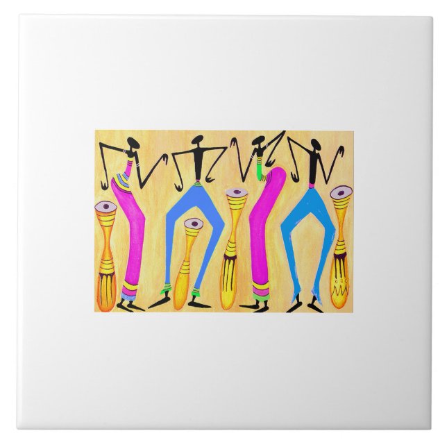 Vatercolor African Art Fantastisk Party Kakelplatta (Framsidan)