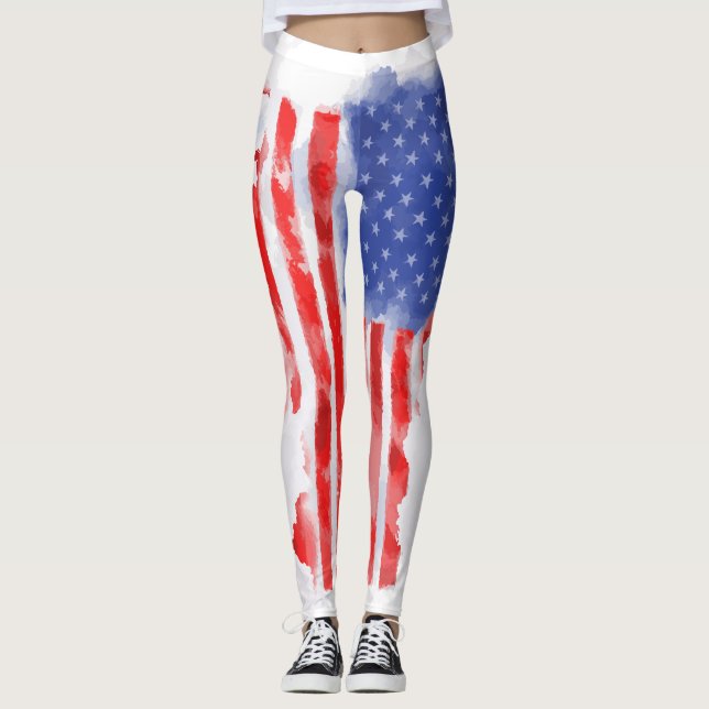 Vatercolor American Flagga for Veterans and Patrio Leggings (Framsida)