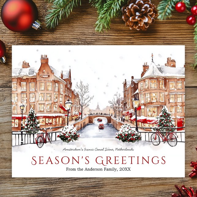 Vatercolor Amsterdam Netherlands Travel God jul Helg Vykort (Watercolor Amsterdam Netherland Travel Christmas Holiday Postcard)