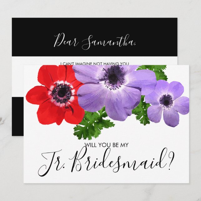 Vatercolor be my Jr. Junior Bridesmaid Card Inbjudningar (Fram/baksida)