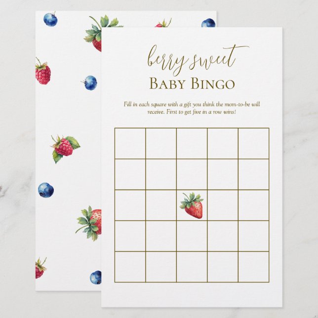 Vatercolor Berry Sweet Baby Shower Bingo Game (Fram/baksida)