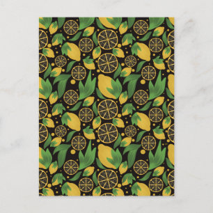 Vatercolor Black Lemon Fruit Mönster vykort