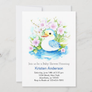 Vatercolor Blue Duckling Boy Shower Inbjudningar