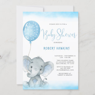 Vatercolor Blue Elephant Boy Shower Inbjudningar