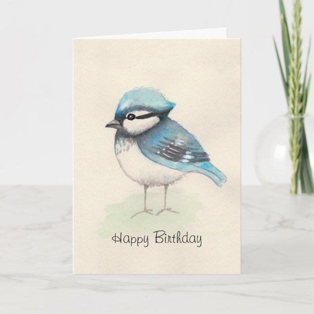 Vatercolor Bluejay Birthday Card Kort (Framsida)