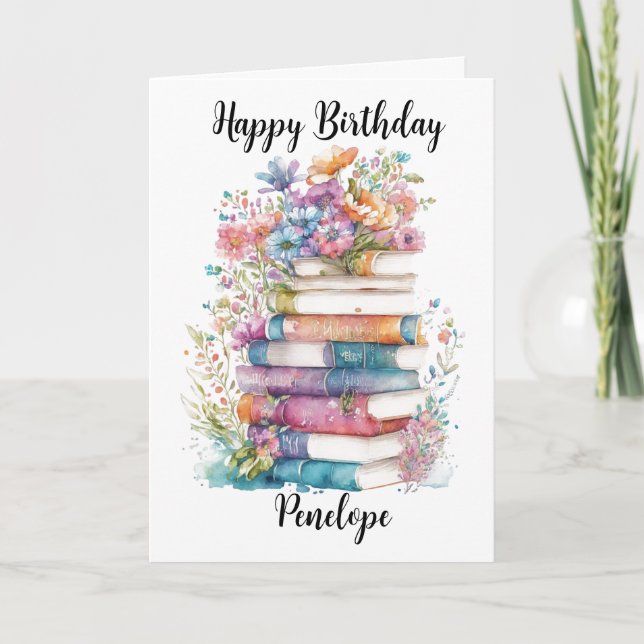 Vatercolor Bookish Birthday Kort (Framsida)