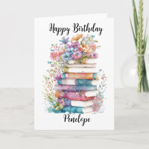 Vatercolor Bookish Birthday Kort