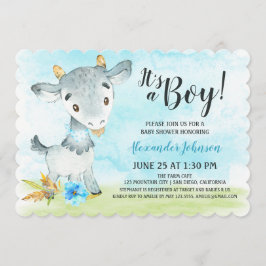 Vatercolor Boy Goat Baby Shower-inbjudan till lant Inbjudningar