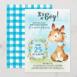 Vatercolor Boy Horse Baby Shower-inbjudan till bon Inbjudningar