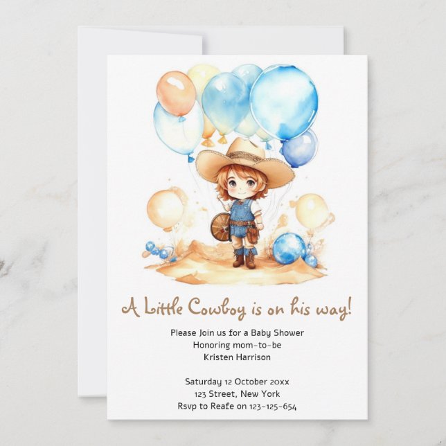 Vatercolor Desert Yeehaw Cowboy Baby Shower Inbjudningar (Framsida)