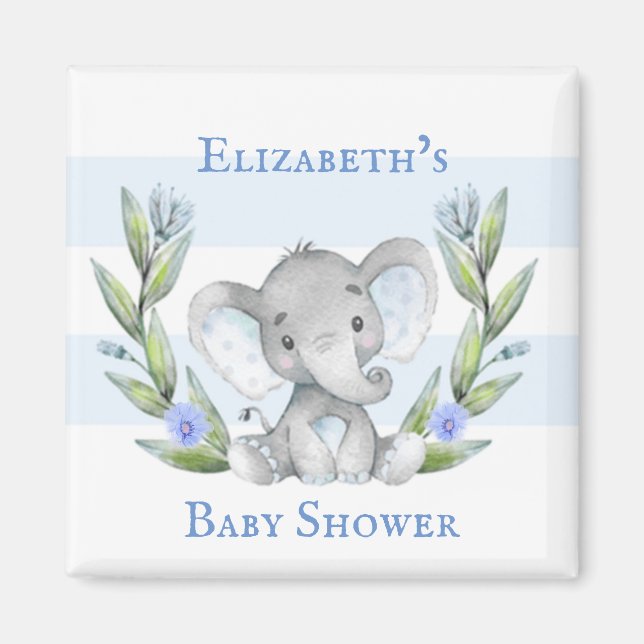 Vatercolor Elephant Greenery Boy Shower Magnet (Framsidan)