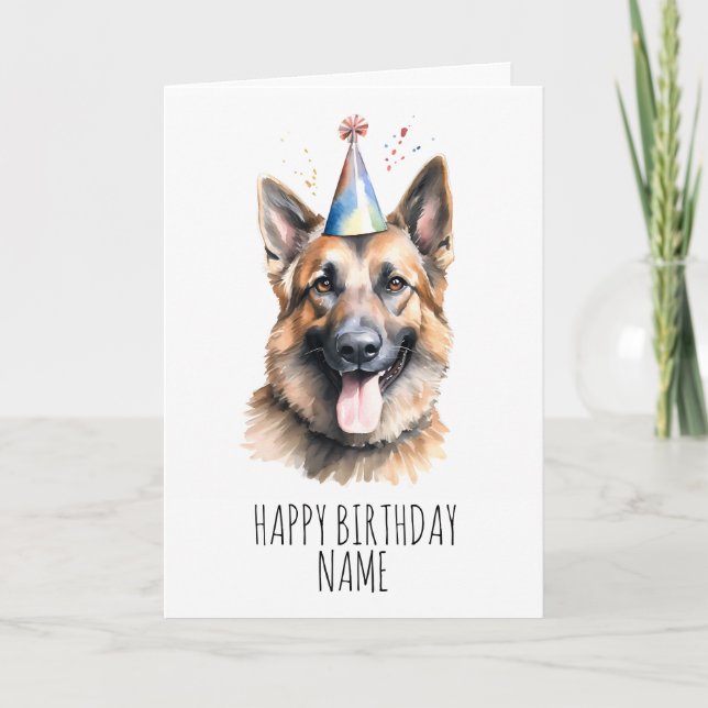 Vatercolor German Shepherd Birthday Card Kort (Framsida)