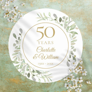 Vatercolor Greenery 50:e Bröllop-årsdagen Runt Klistermärke