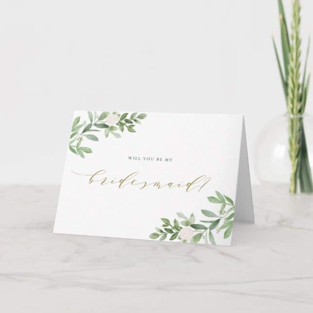 Vatercolor Greenery, blir du min Bridesmaid Kort (Framsida)