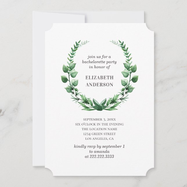 Vatercolor greenery botanique bachelorette Party Inbjudningar (Framsida)