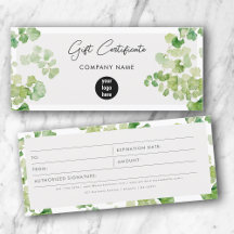 Vatercolor Greenery Gift Certificate Voucher