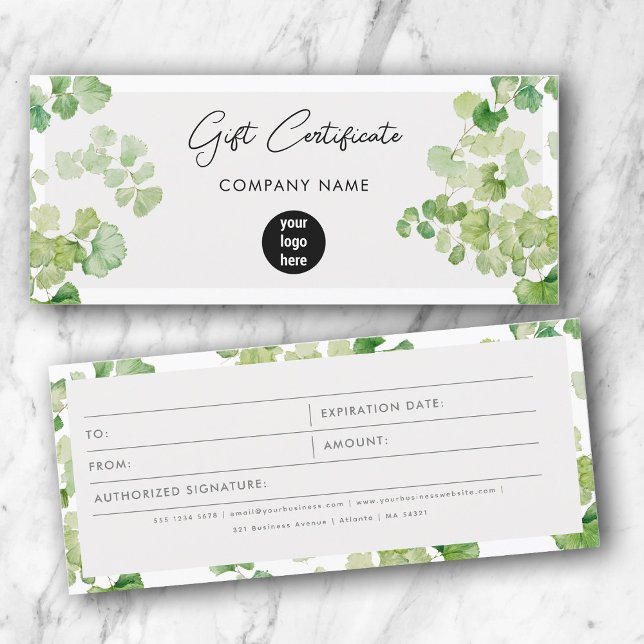 Vatercolor Greenery Gift Certificate Voucher (Watercolor Greenery Gift Certificate Voucher)