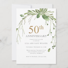 Vatercolor Greenery Guld 50-årsdagen Inbjudningar