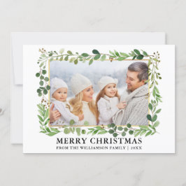 Vatercolor Greenery Guld Ram Fotojul Julkort