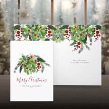 Vatercolor Greenery Red Berries jul