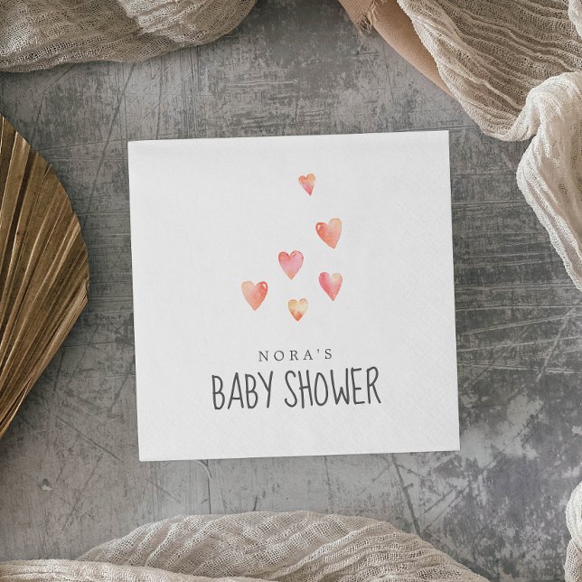 Vatercolor Hearts Girl Baby Shower Napkins Pappersservett (Skapare uppladdad)