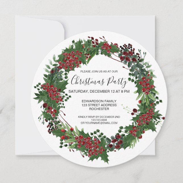 Vatercolor Holly-inbjudan till julfest Inbjudningar (Framsida)