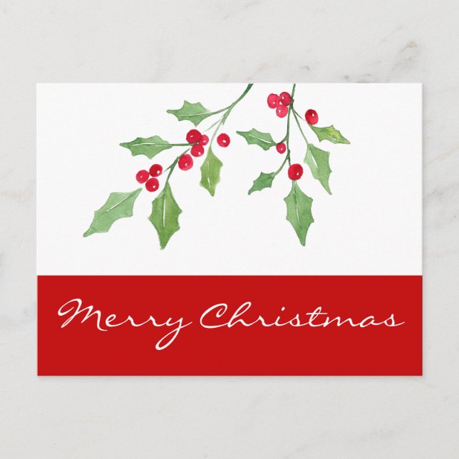 Vatercolor Holly Sprigs vykort (Framsida)