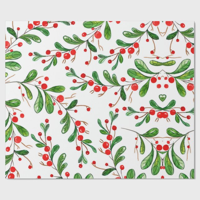 Vatercolor jul Berries Foliage Land Presentpapper (Platt)