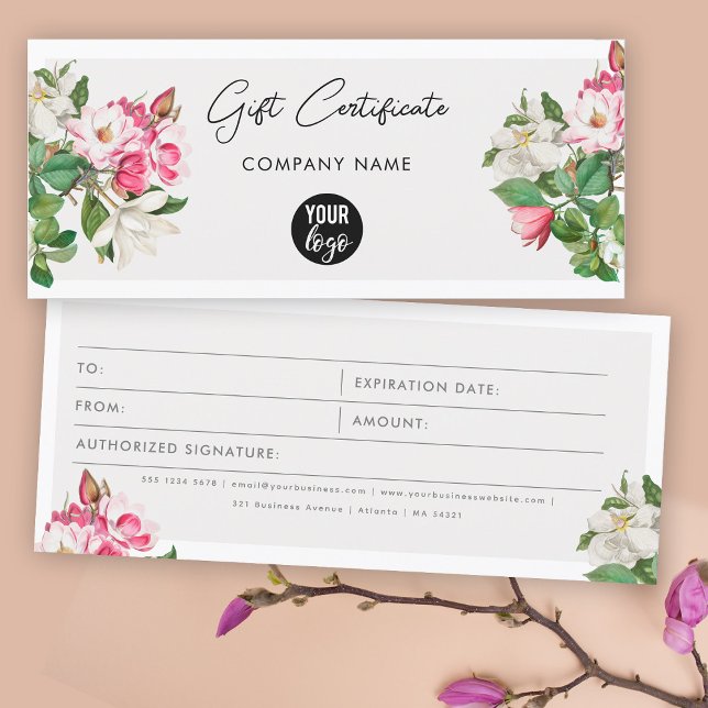 Vatercolor Magnolias Logotyp Gift Certificate Vouc (Watercolor Magnolias Logo Gift Certificate Voucher)