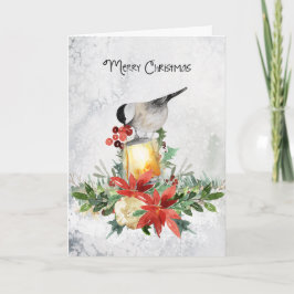 Vatercolor Merry Chickadee julhälsningskort Kort