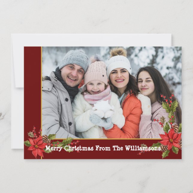 Vatercolor Mistletoe Red Guld Ram jul Julkort (Framsida)