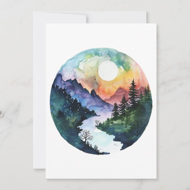 Vatercolor Mountain Valley Nature Tack Kort (Framsida)