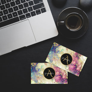 Vatercolor nebula galaxy guld mandala modern visitkort