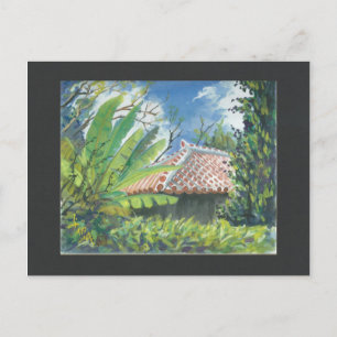 Vatercolor Painting Postcard Okinawa Fukugi Vykort