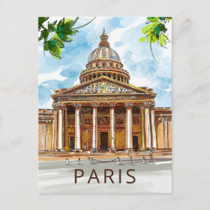 Vatercolor Paris Pantheon Sketch Painting Postcard Vykort