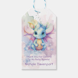 Vatercolor Pastel Dragon Girl Baby Shower Tack Presentetikett
