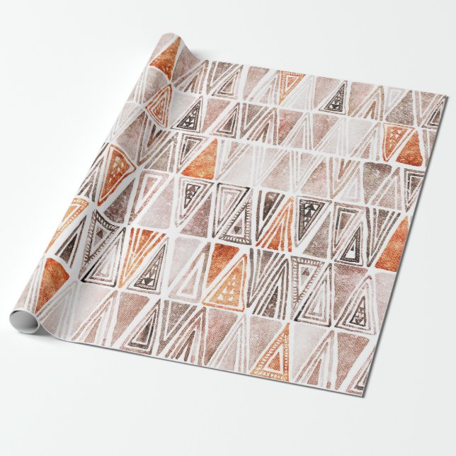 Vatercolor Pastel Terracotta Tribal Triangles Presentpapper (Utrullad)