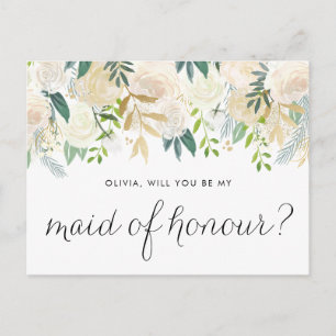Vatercolor Peonies blir min Maid of honor Inbjudan Vykort
